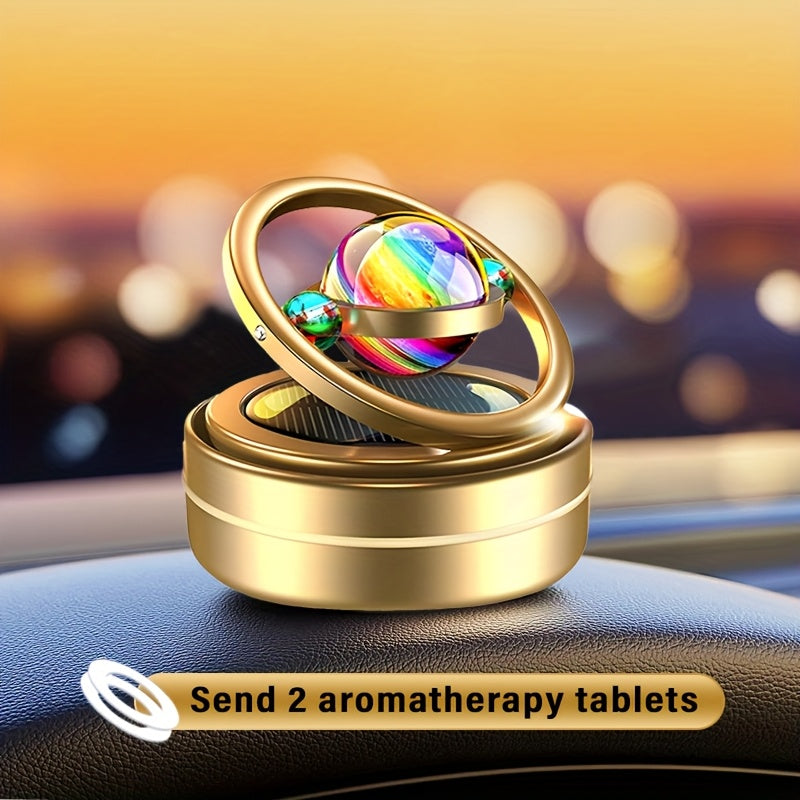 [Solar Power Car Diffuser] Rotating Solar Power Car Fragrance Diffuser, Essential Oil Diffuser, Car Decoration, Interior Accessories | Includes Two Aroma Pads As a Gift