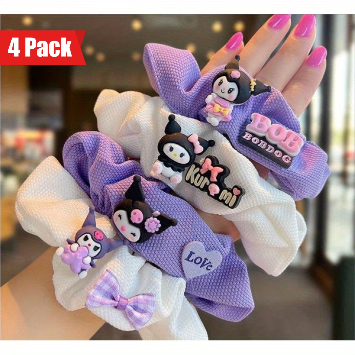 1 Set 4pcs Sanrio Cartoon for kuromi Hair Tie Decorative Hair Band, Non-Slip, for Women, Daily Use