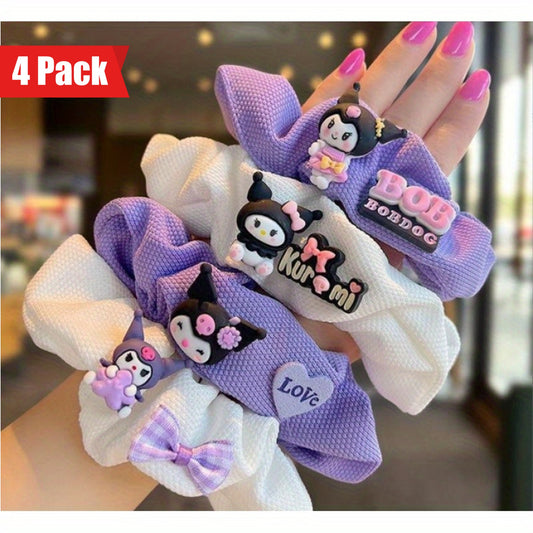 1 Set 4pcs Sanrio Cartoon for kuromi Hair Tie Decorative Hair Band, Non-Slip, for Women, Daily Use