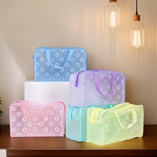 [Portable Travel] Floral PVC Cosmetic Storage Bag | Large Capacity | Oil-Free, Portable, Zippered, Easy-Clean | Travel Makeup Organizer | Ideal Gift for Women