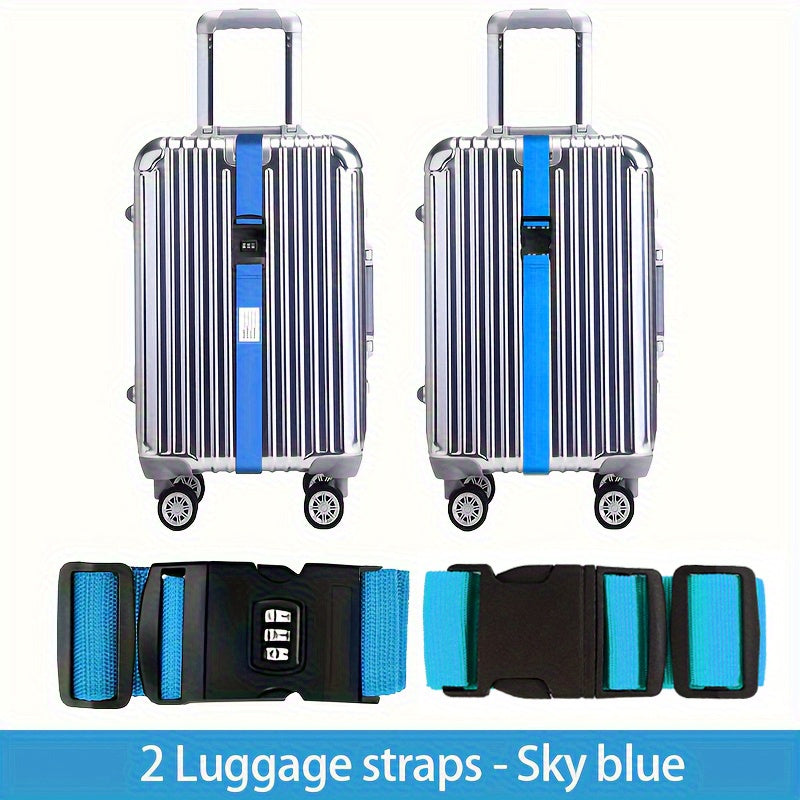 2-Pack Adjustable Luggage Straps with TSA Combination Lock, Push Lock Closure & Removable ID Window – Durable Nylon Anti-Theft Travel Accessories for Secure and Easy Luggage Identification, Sleek Strap Design