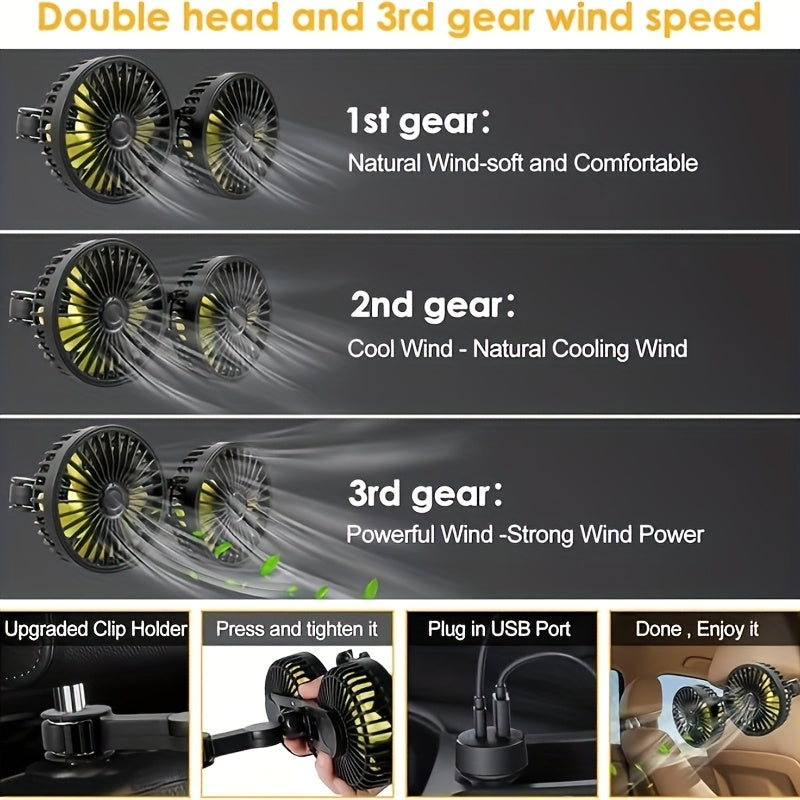 Premium Dual-Head Car Fan with USB Interface