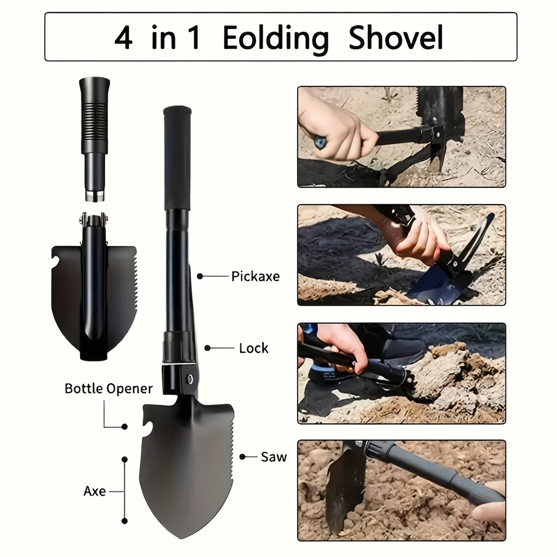 1pc Outdoor Foldable Multi-Tool Shovel, Lightweight & Durable Portable Digging Tool for Camping, Gardening, and Emergency Use - Space-Saving Design with Compass, Ideal for Family and Travel, Camping Gear | Space Saving Shovel