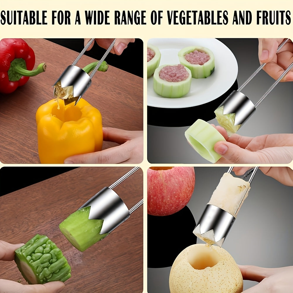 1/2/3pcs Stainless Steel Fruit & Vegetable Corer Tool - Efficient Kitchen Gadget for Cucumbers, Bell Peppers, Apples, Tomatoes, Jalapenos - Durable, Easy-to-Use Core Remover for Home Cooking, Core Removal Tool | Streamlined D