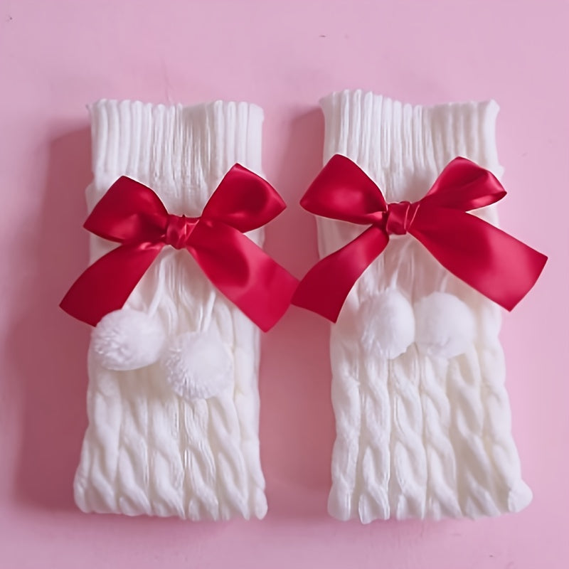 Women's & ' Plush Ball Foot Warm Knee Socks with Bow
