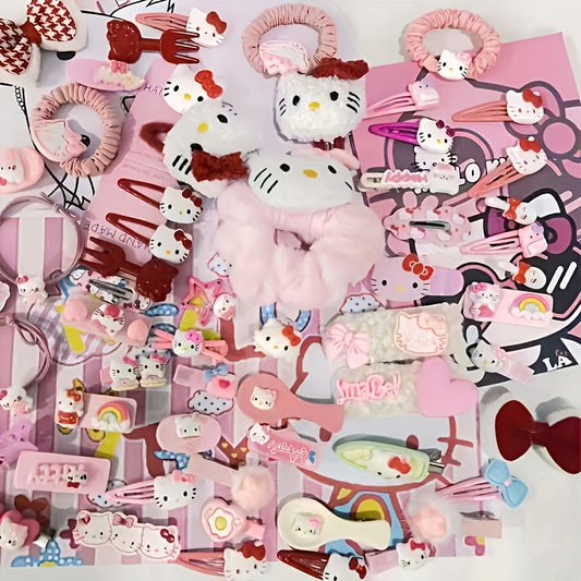 30pcs Sanrio Hello Kitty Hair Accessory Set - Unisex-Adult, Candy-Colored Plastic Clips and Styling Tools Kit for Normal Hair Type