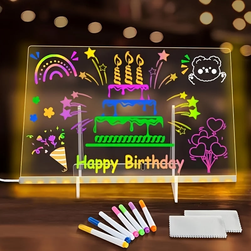 AMILL Acrylic LED Message Board - Erasable Light-Up Drawing Board with 7-Color Pens & Cleaning Cloth, USB-Powered Modern Desk Night Light for Birthdays, Special Occasions, Creative Gift Idea, Special Occasion Gift | Colorful