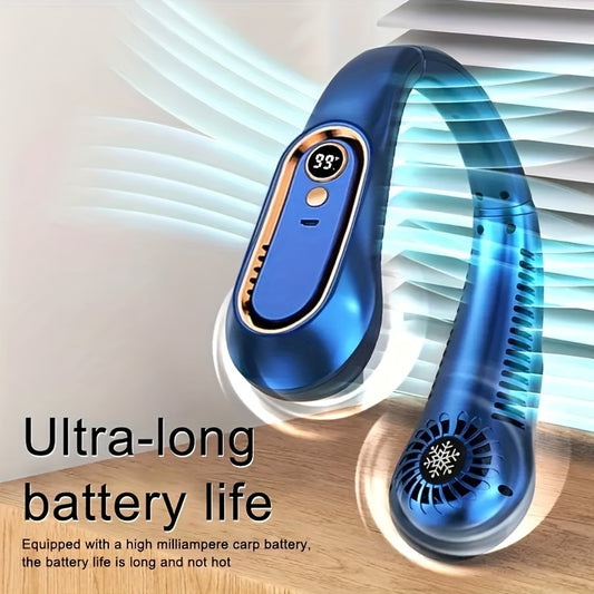 Five Adjustable Speeds Portable USB Fan, Rechargeable, Strong Wind Power, Foldable, and Neck-Hanging Design for Outdoor Use