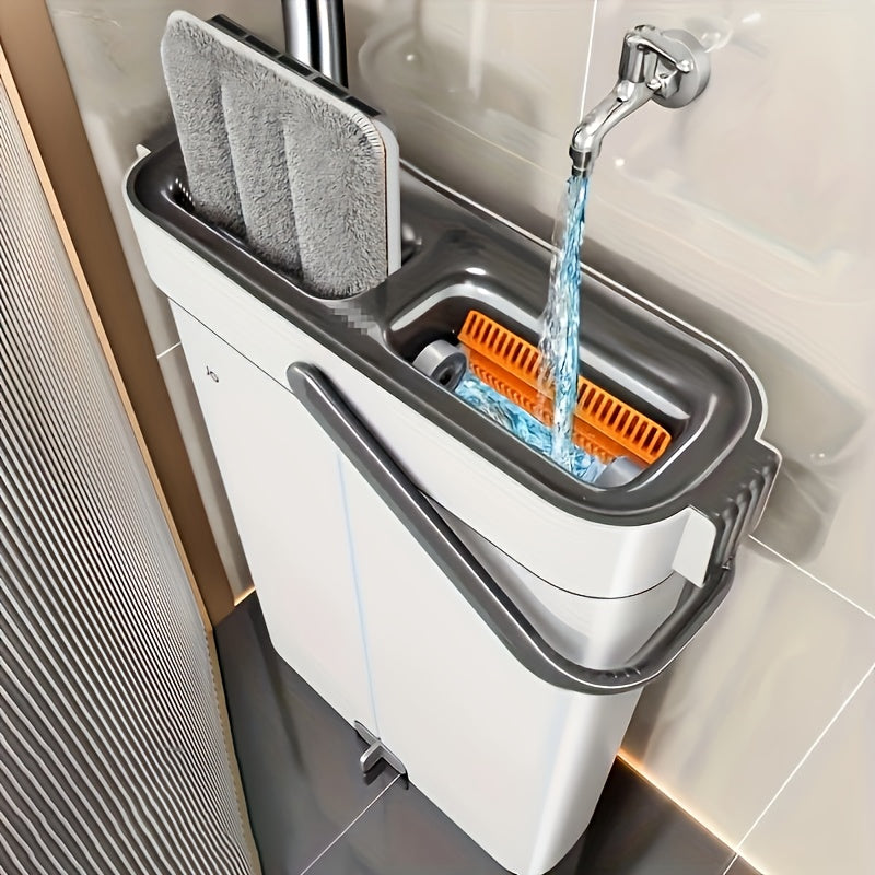 Complete Cleaning System - Hands-Free Flat Mop, Dry/Wet Bucket, 3 Reusable Microfiber Cloths | Ideal for Floors, Yards, Bathrooms, Valentine's Day Gift