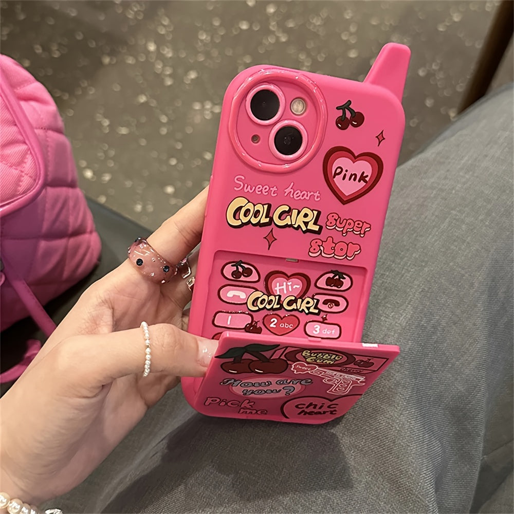 Retro Y2k Cherry Heart 3D Rosa iPhone Case - Shockproof, Soft, and Stylish Protective Cover for iPhone 15, 14, 13, 12, 11 Pro Max with Make Up Mirror Function - Unique Design, Durable, and Easy to Install