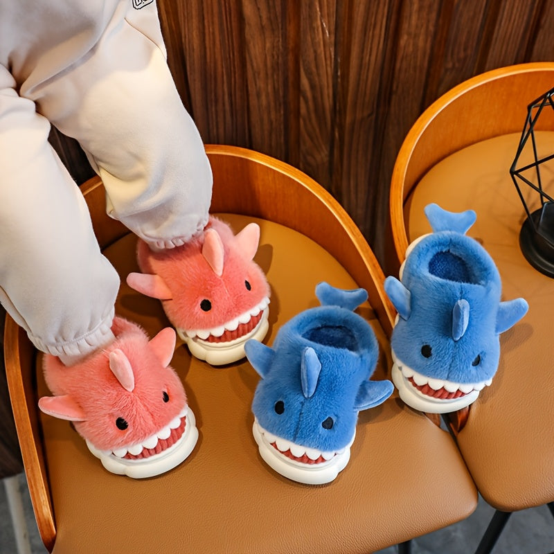 Youngsters' Cartoon Shark Plush Slippers