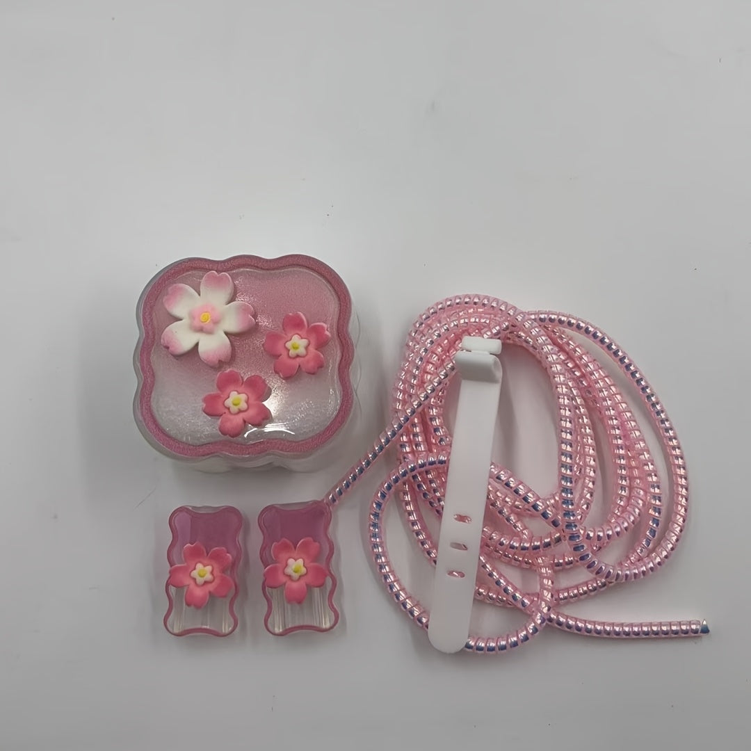 5pcs TPU Flower Cable Protector Set, Anti-Break Cable Saver Case, Compatible with iPhone 25W Charger, No Electronic Components, with No Battery for iPhone Data Line Protection
