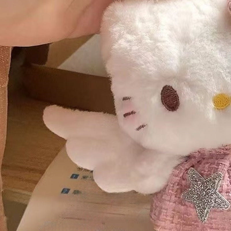 Hello Kitty Plush Keychain with Angel Wings & Pink Star Dress - Soft Fabric Cute Kawaii Keyring for Backpack Purse Gift for Girlfriend Women Cat Lovers, Hello Kitty Accessories