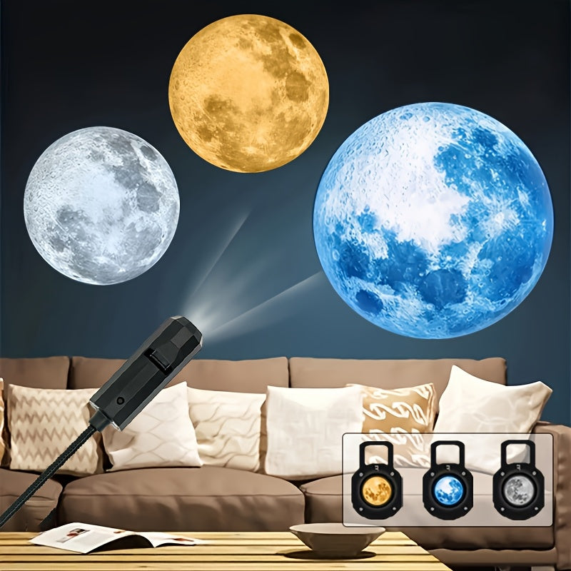 [Portable LED Light] 1pc Light + 3pcs Moon Light Plug | USB Interface, Portable LED Projection Light, 360° Rotatable USB Lamp, Bedroom Ceiling Photo Background, Proposal Wedding Decoration, Computer Accessories