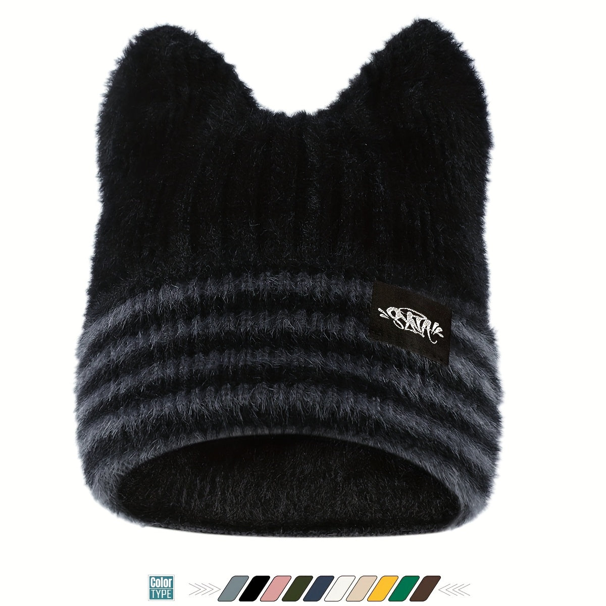 1pc Unisex Plush Cat Ear Beanie Hat with Faux