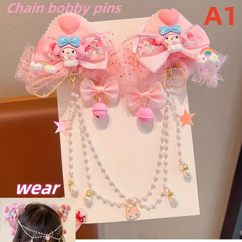 Sanrio Authorized 1pc Bowknot Hairpin 3D Butterfly Cat Ear Hair Clip Melody Hairpin Long Ribbon Princess Headwear Accessory - Suitable for Birthday Gifts, Party Gifts Daily Travel