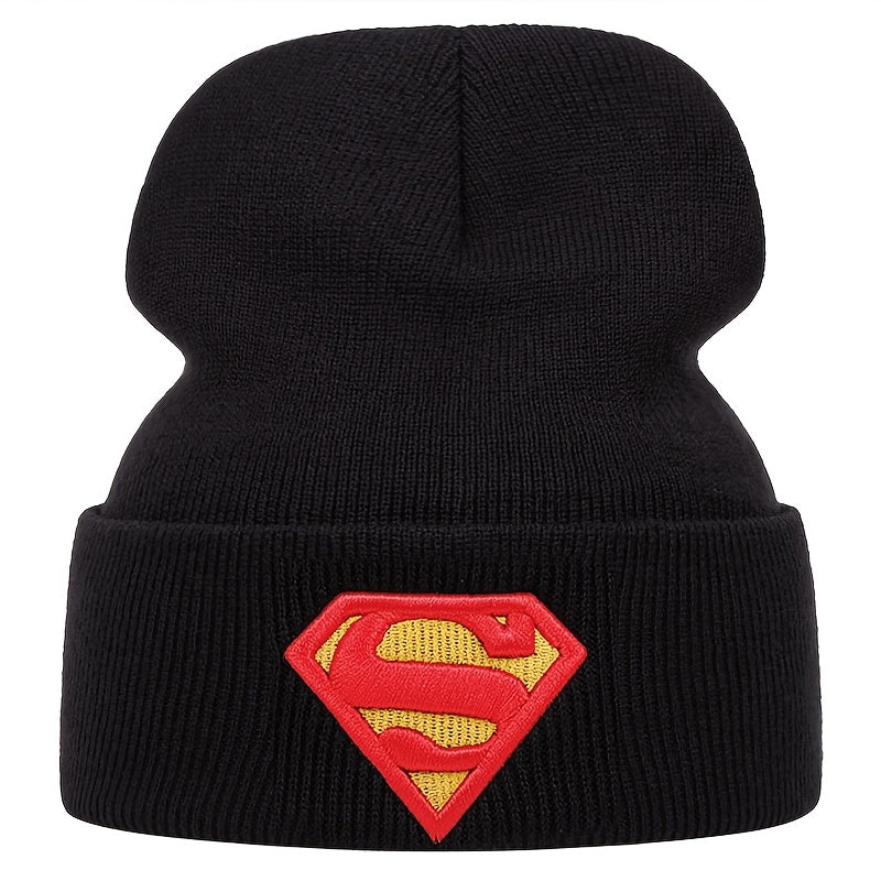 Warner Bros Batman & Superman Officially Licensed Embroidered Knit Hats - Black with Iconic Batman Logo & Superman Emblem, Winter Warmth for Comic Conventions, Outdoor Sports & Casual Attire - Unisex Adult & Youth Sizes (Offi