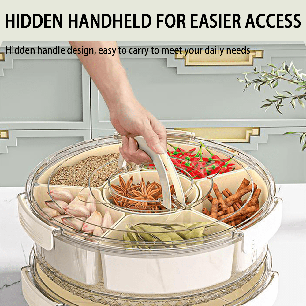 Rotating Snack Containers, High Capacity Divided Fruit Veggie Tray with 6 Compartments,