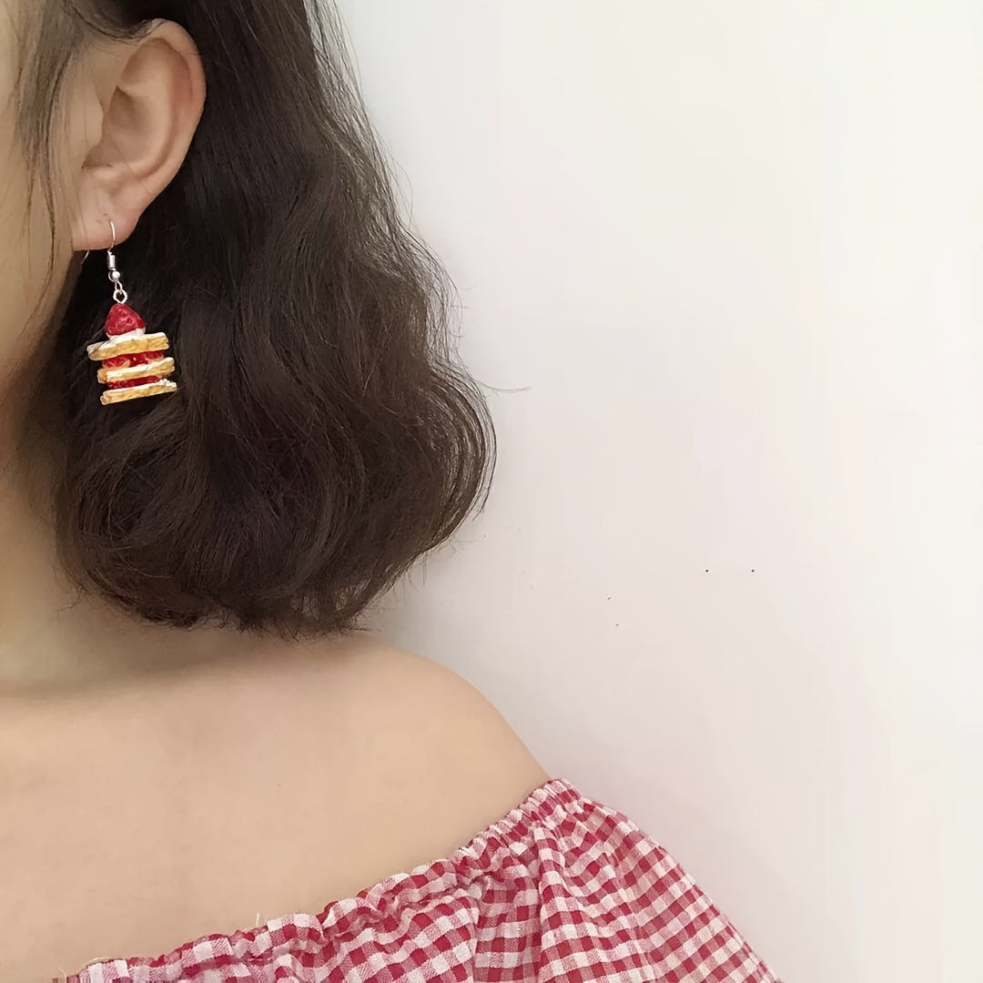 Adorable Strawberry Cake Slice Dangle Earrings - Quirky Cartoon Design, Alloy & Resin, Perfect for Daily Wear, Cute and Simple Style for Students and Fun Food Enthusiasts, Strawberry Themed Items