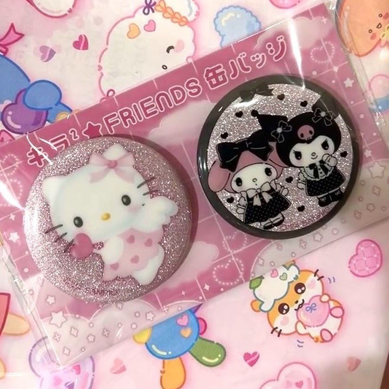 1 Sanrio badge, cute shiny pink Hello Kitty badge, charm melody badge decoration, practical clothes and schoolbag decoration, perfect birthday and holiday gifts