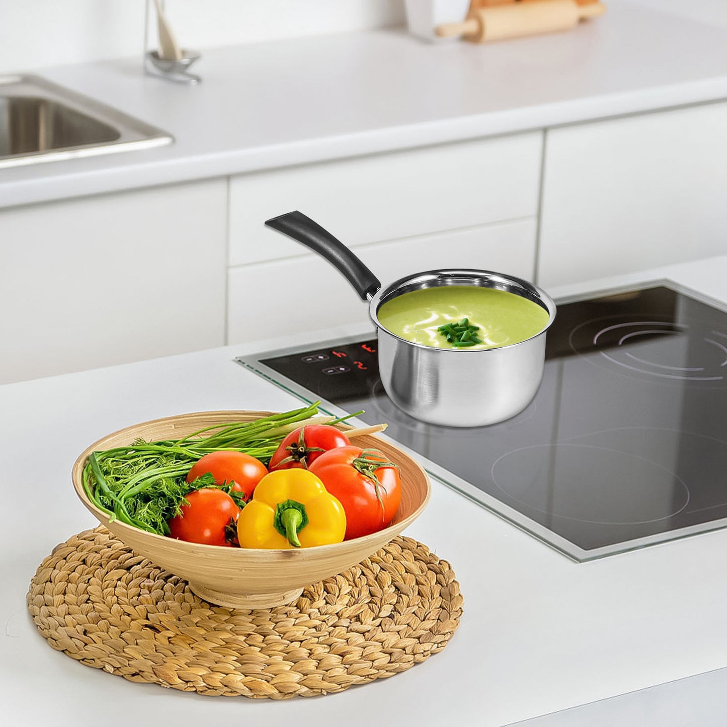 Saucepan Stainless Steel Small Sauce Pan Milk Pot with Glass Lid Heat-Resisting Handle Dishwasher Safe Sauce Pot for Cooking Boi