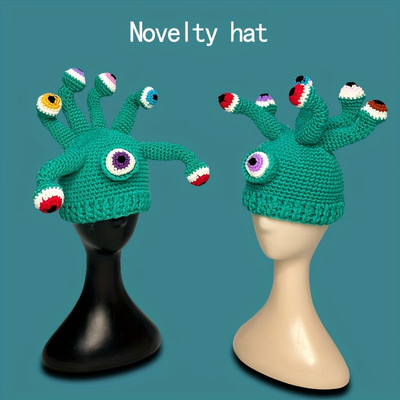 Novelty Handmade Crochet Knit Beanie, Funky Style Acrylic 100% No Brim Colorful Knit Fabric Hat, Unique Quirky Design for Casual Wear