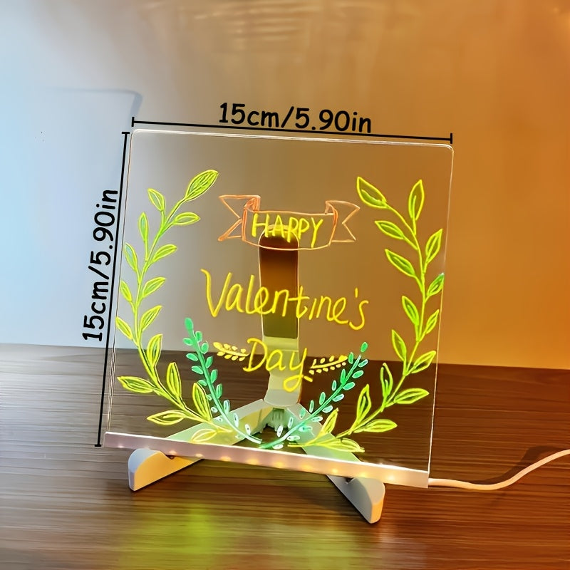 [1pc Luminous LED Drawing Board] 1pc Luminous Drawing Board, Creative Design Transparent Acrylic LED Light Panel, USB Powered Erasable Graffiti Board with 7 Color Markers, Desktop Memo Pad with Stand, Ideal for Home, Office D
