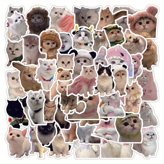 60pcs Adorable Cat Stickers Pack - Vinyl Waterproof Decals, Reusable, Irregular Shapes for Bumpers, Light Switches, Water Bottles, Hard Hats, Computers - Mixed Colors, Cat Accessories, Perfect for Winter, New Year
