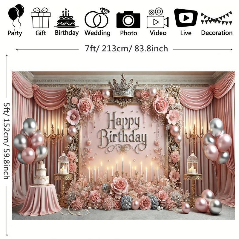 1 Pack 7x5 Feet Polyester Birthday Photography Backdrop - Multipurpose, Non-Electric, Easy-to-Use Party Banner for Cake Table, Studio Decoration, Event Celebration