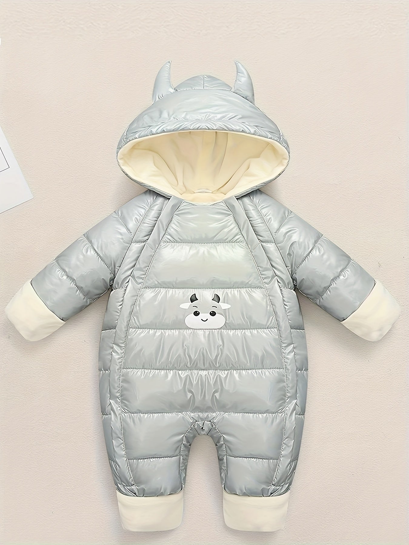 Warm Fleece-Lined Snowsuit Warm Thick Fleece-Lined Winter Snowsuit with Hood & Bear Patch.