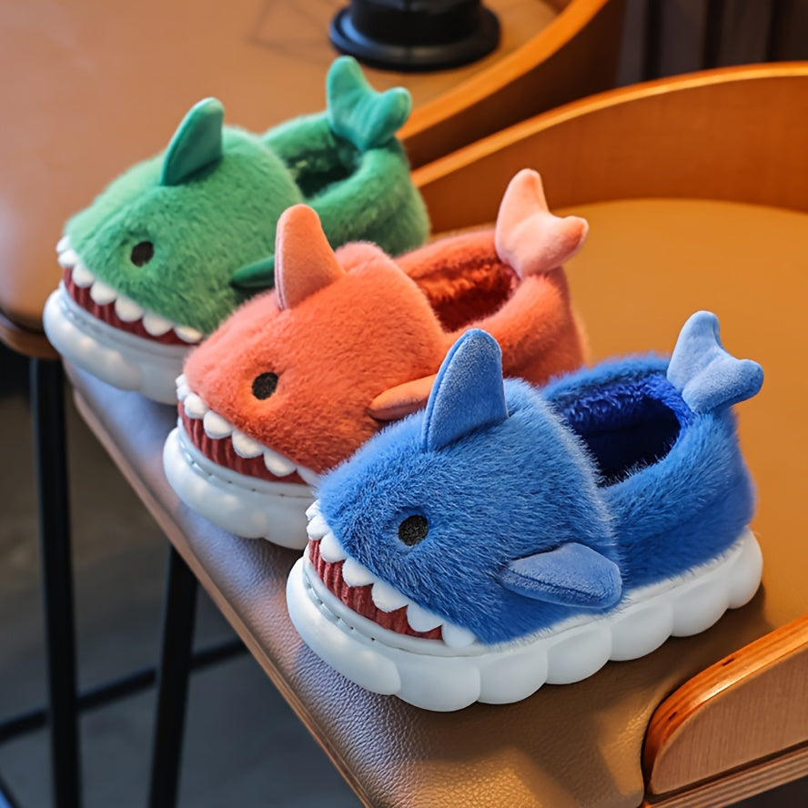 Youngsters' Cartoon Shark Plush Slippers