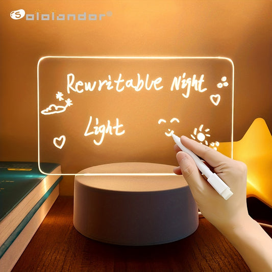 Modern LED Message Board Night Light - USB-Powered, Warm Glow, Rewritable, Acrylic Desk Lamp for Bedroom or Home Office