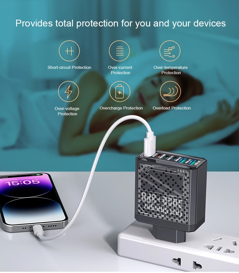 40W Fast Charger with QC3.0 & PD Dual Port USB-C Wall Charger, UK Plug Travel Adapter for iPhone Android Phones, Compact Lightweight Design