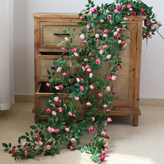 1 Lifelike Rose Vine, Plastic, Simulated, Fake, Indoor Wall Hanging, Wedding Scene Decoration, Outdoor Yard Decoration, with Decorative Flowers, No Electricity Required, No Feathers, for Wedding, General Use