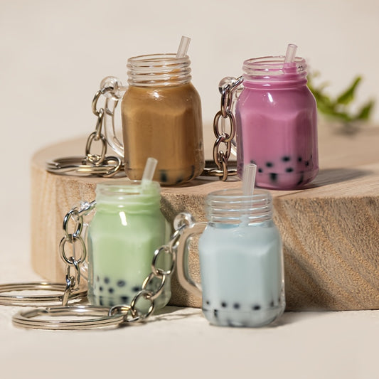 1 Mini Milk Tea Model Keychain, Simulation Car Key Ring, Bag Decoration Pendant, Suitable for Milk Tea Shop Small Gifts to Customers