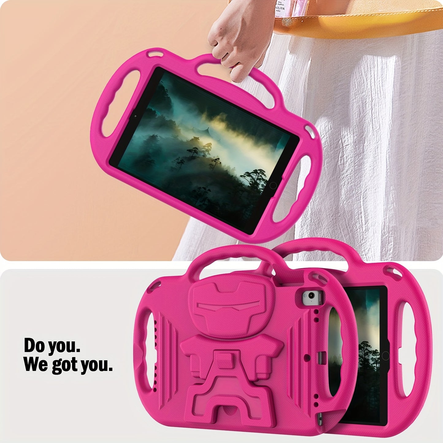 [Kids-Friendly|Lightweight] Lightweight, Non-Slip EVA Kids-Friendly Tablet Case with Adjustable Stand & Lanyard | Soft Shell with Heavy Duty Protection, Flexible Kickstand & Adjustable Strap | for iPad 7th/8th/9th Gen (10.2-i