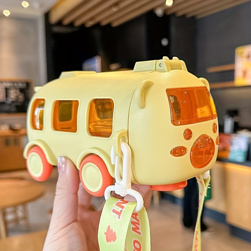 Portable Cute 500ml/17oz Soft Straw Water Cup - 1pc Bus Shaped Water Bottle with Shoulder Strap - For Outdoor Sports, Fitness, Travel