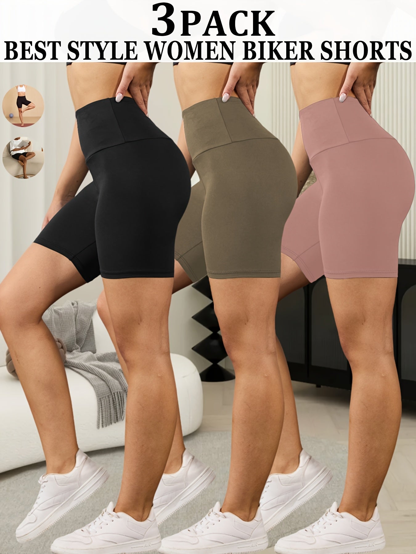 3-Pack High Waisted Biker Shorts for Women
