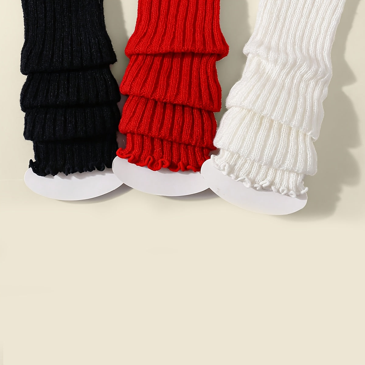 3 Pairs Girls' Polyester Knitted Leg Warmers with Bowknot