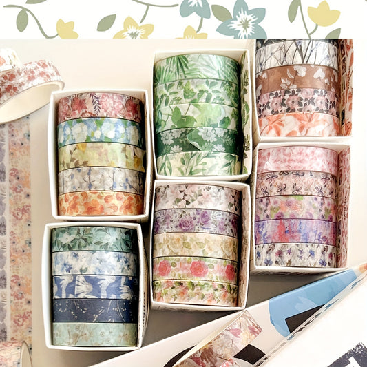 [Traceless Washi Tape] 5 Rolls of Tear-Off Traceless Washi Tape Flower Series - Decorative Sticker Tape for Diaries, Photo Albums, Schedules and Party Decorations