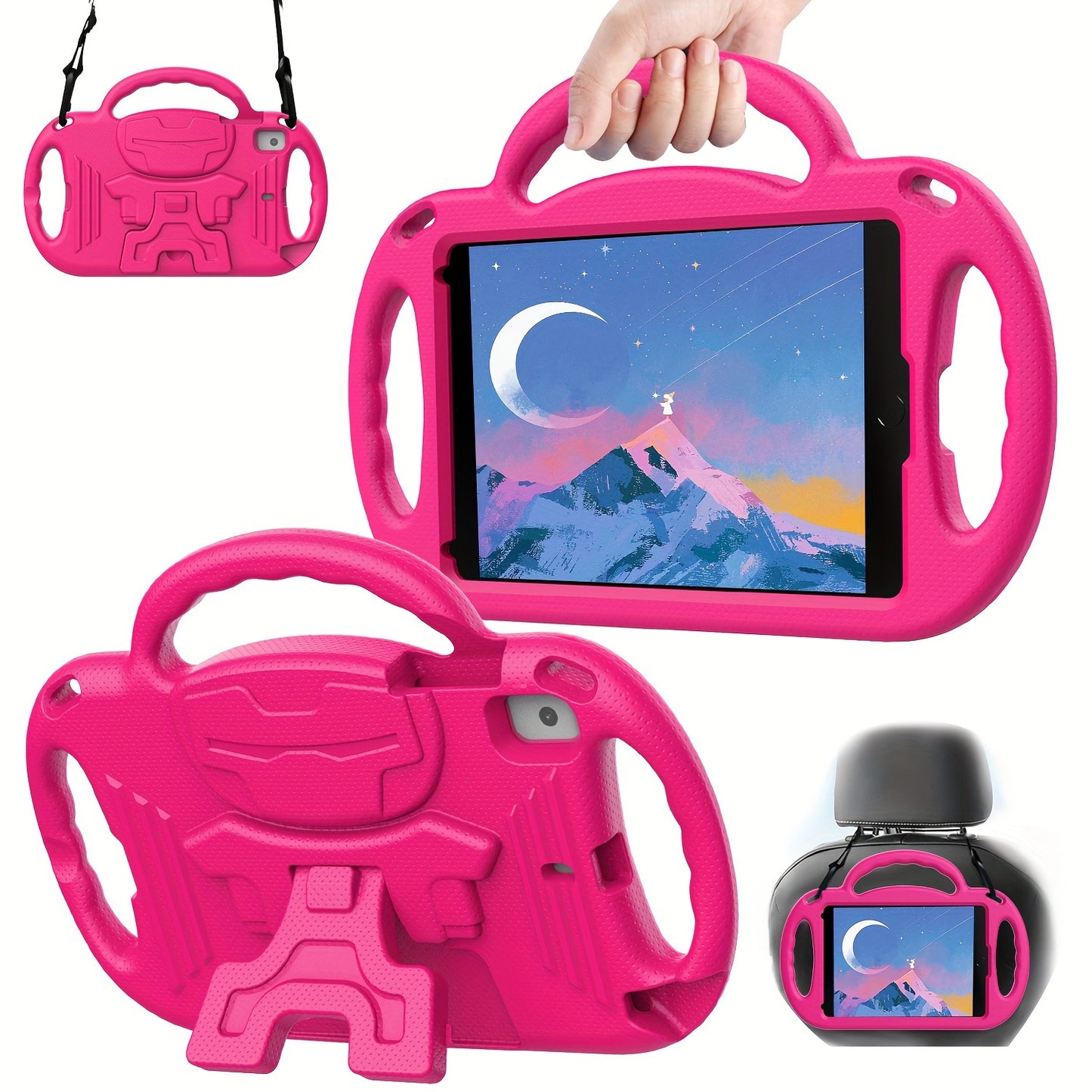 [Shockproof EVA Case] Lightweight and Shockproof EVA Case - with Cartoon Kickstand, Adjustable Strap, Three Anti-Slip Handles for iPad 5th/6th/7th/8th/9th Gen 9.7/10.2 inch, 10th Gen/Air4 10.9 inch and mini 1st/2nd/3rd/4th/5t