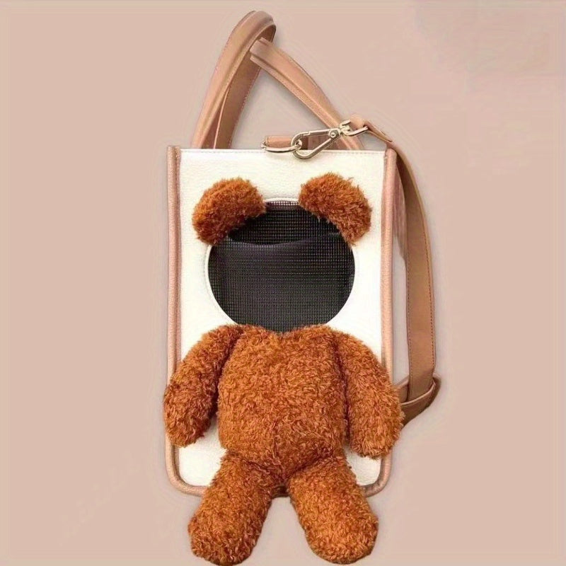 1pc Pet Go Out Large Capacity Bag Can Outcrop Bear Plush Cat Bag Shoulder Bag Small Dog Handbag Pet Bag