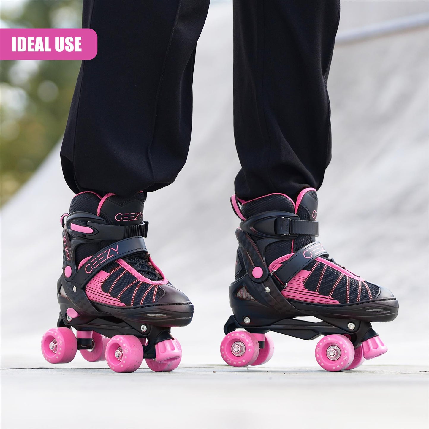The Magic Toy Shop Kids 4 Wheel Quad Roller Skates Boots For Girls & Boys Adjustable Pink & Black (Adjustable Size: 5 - 7)