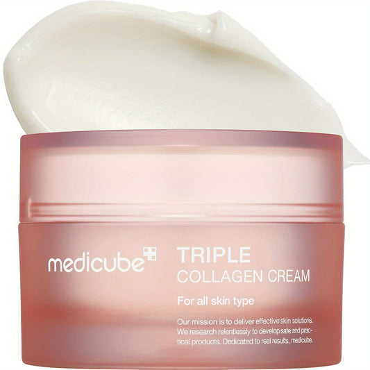 Medicube Triple Collagen Cream - Hydrating Moisturizer with Hyaluronic Acid, Squalane, Elastin, Shea Butter - Enhances Skin Elasticity - Unscented, All Skin Types, 1.6 oz, Korean Skincare Essentials, All Skin Type Moisturizer