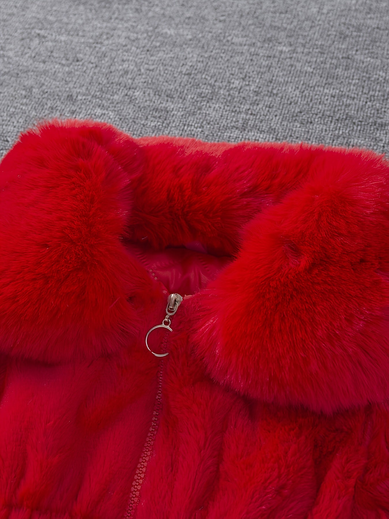 Girls' Winter Coat with Plush Fur-Lined Hood - Thick Fleece-Lined Zipper Front, Flared Hem & Pom-Pom Details, Cute Solid Color Outerwear for Fall/Winter, Cozy Warm Jacket for Cold Weather, Cozy Winter Wear, Playful Design, So