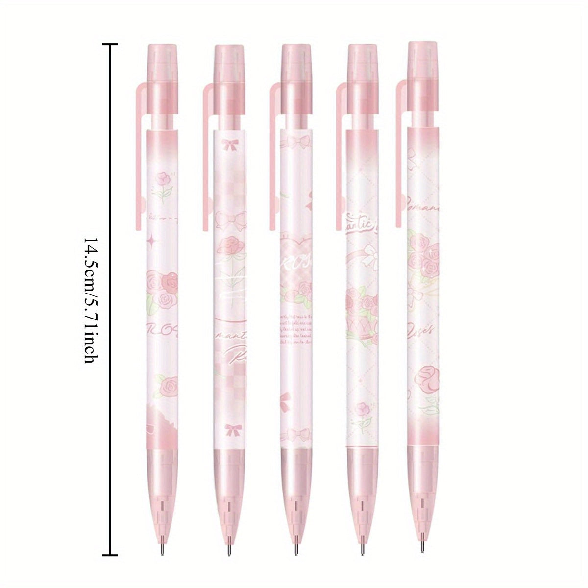 5pcs Cute Pink Mechanical Pencils 0.5mm Cartoon Rose Mechanical Pencil Kawaii Pencils School Pencil for Students Girls Boys Women Office School Suppies (5pcs Pink Rose)