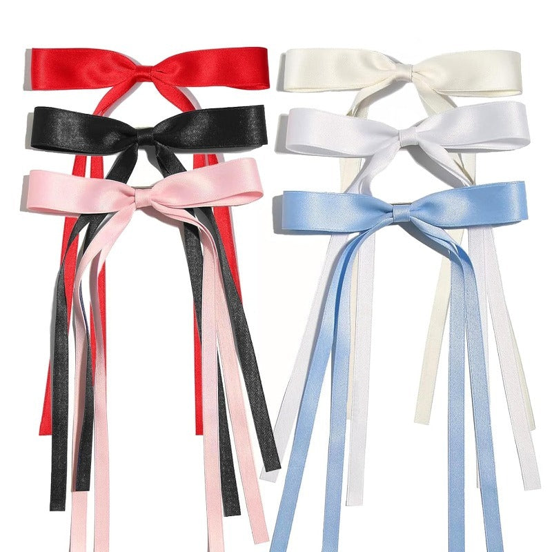 6/12pcs Elegant Satin Ribbon Bow Hair Clips for Women - Coquette Butterfly Hair Clips with Secure Claw, 3 Colors (Red/Black, White/Pink, Blue/White) for Weddings, Parties & Everyday Hairstyles, Cute Hair Clips