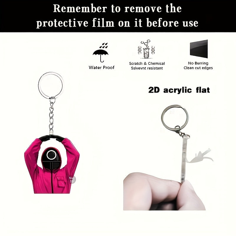 2D Flat, Cute Pink Dress Classic Character Acrylic Keychain, Fashionable Squid Lover Pendant, Suitable for Bag and Car Key Decoration, Ideal Holiday Gift for Family and Friends Christmas Tree Party Decorations, 2D Flat
