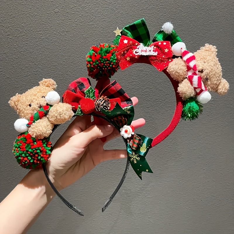 1pc Women'S Christmas Teddy Bear Bow Hairband
