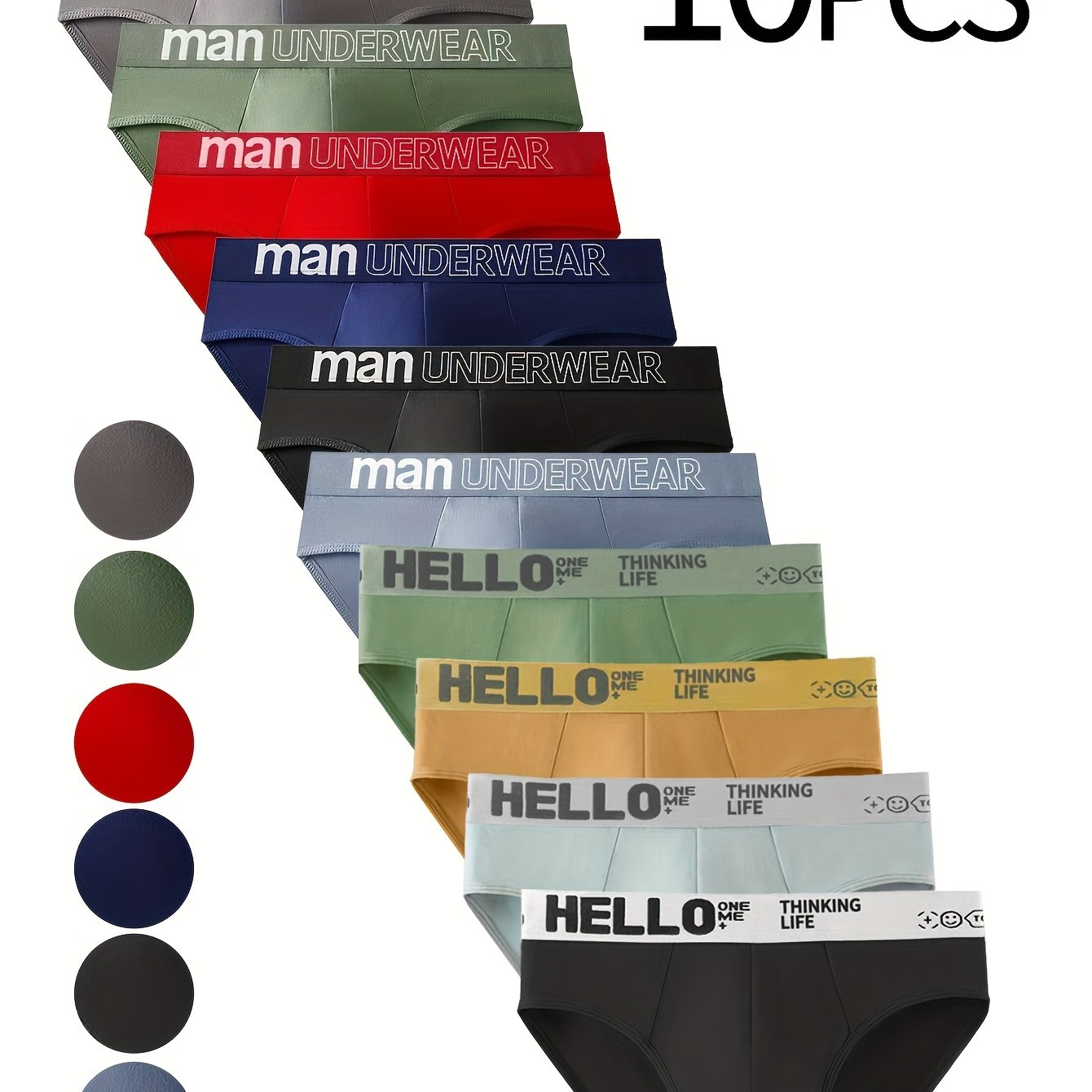 [High Elasticity Men's Briefs] 10pcs Men's Briefs - High Elasticity, Breathable Underwear.